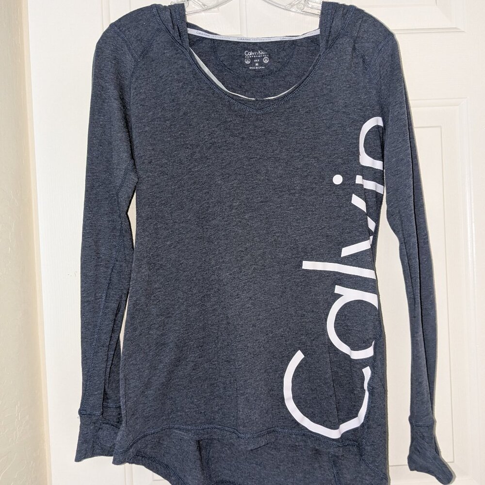 CK Performance Women’s Size Medium Blue Heathered Logo Hoodie Lightweight